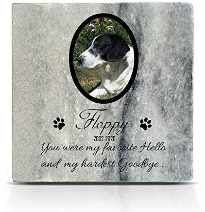 TULLUN - Targa commemorativa in marmo grigio con pietra naturale per animali domestici e gatti, con scritta in lingua inglese Paw Grave Marker, con foto e nome, dimensioni: 10 x 10 cm o 10 x 10 cm
