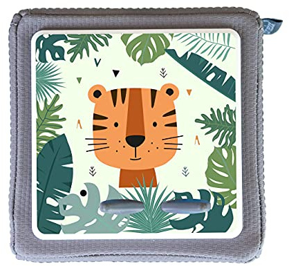 MeinBaby123® Schutzfolie kompatibel mit Toniebox | Schutzcover selbstklebend | Aufkleber passgenau I Folie Sticker I Toniebox Zubehör | Niedlicher Tiger im Dschungel