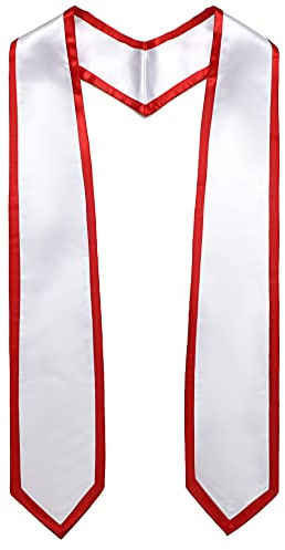 Ftyfty Unisex Adult Graduation Honor Stole Classic End With Trim 72 Long (White + Red Trim, 72 Long)