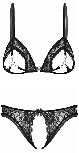 CHICTRY Woman Lace Lingerie Set Push up Unlined Bralette Shelf Bra Panties Thong Underwear Nightwear