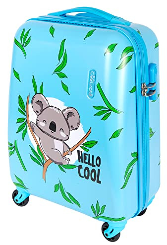 PERLETTI Koala Kinderkoffer Hellblau - Kinder Trolley Handgepäck Leicht 4 Rollen und Zahlenschloss - Hartschalen Cabin Bag Kabinentrolley Junge - Reise Koffer Lufthansa Ryanair 51x35x20 cm (Koala, XS)