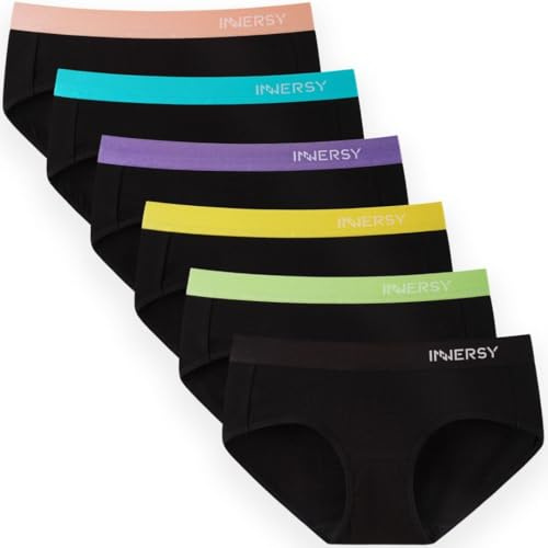 INNERSY Culotte Femme Coton Stretch Slip Sport Noir Taille Basse Shorty Fille 14 12 Ans Lot de 6 (M, Noir Sportif)
