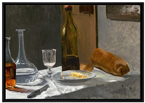 Pixxprint Claude Monet - Stillleben mit Flasche Leinwandbild 100x70 cm im Bilderahmen, Wandbild, Schattenfugenrahmen, Kein Poster