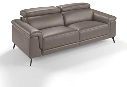 Angel Cerdá - 3-Sitzer-Sofa aus Nerzfarbenem Rindsleder - Elektrischer Relax-Mechanismus und Kopfstütze mit Gelenk - Holzstruktur - Stahlbeine - Modernes Design - 215 x 103 x 99 cm