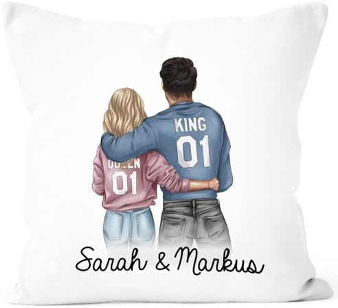SpecialMe® Kissen-Bezug Paar personalisiert mit Namen Liebe Geschenk Weihnachten Geburtstag Jahrestag Valentinstag Weiss 40cm x 40cm