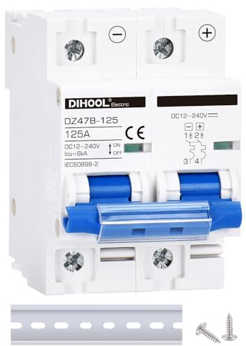 Interruptor de circuito CC dz47 2P 125 Amp 12 V 24 V 36 V 48 V CC MCB interruptor de desconexión de protección contra cortocircuitos aislador para panel solar, batería, UPS, inversor, sistema