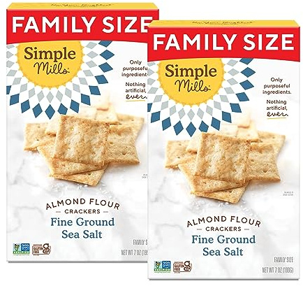Simple Mills Almond Flour Crackers, Family Size, Fine Ground Sea Salt - Gluten Free, Vegan, Healthy Snacks, 7 Ounce (Pack of 2)