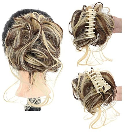 Bun Haarteile Messy Curly Hair Dutt Haargummis Verlängerung, 1 STÜCKE Curly Wellig Synthetic Bun Hair Piece Claw Clip Haarknoten Chignon for Frauen Mädchen Echthaar Haarteil Haargummi ( Color : 86H10