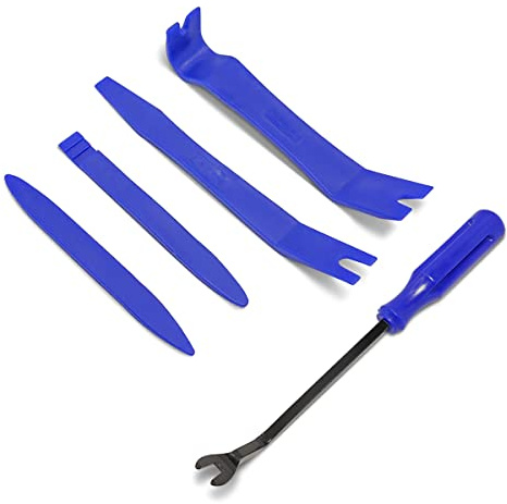 CGEAMDY 5PCS Multifonction Outil Demontage Garniture Voiture, Kit Outils de Démontage en Plastique sans Rayures pour Le Montage de L'Autoradio sur Le Tableau de Bord, Installateur Pry Outil (Bleu)