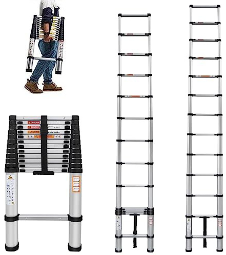 Qimu Telescoping Ladder,Aluminum Lightweight Sturdy Extension Ladder,330lbs Max Capacity,Non-Slip Multi-Purpose Telescope Portable Ladder Outdoor Indoor Use 16.4FT 5M, Black