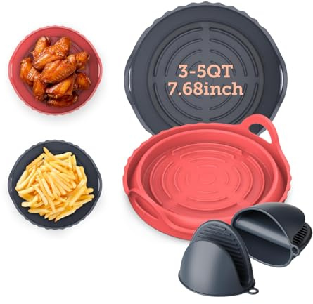 COSORI Luftfritteusen-Silikoneinlagen für 3–5 Qt, faltbarer 19 cm wiederverwendbarer Korb, zertifiziertes Zubehör in Lebensmittelqualität, beständig bis 250 °C, verdickt und langlebig,