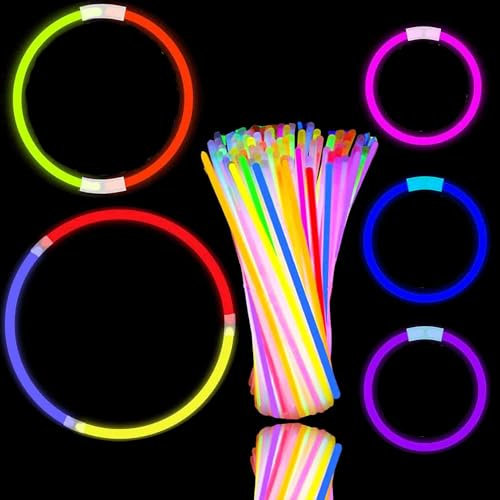 AuFiiy Glow Sticks 100pcs 8 Glowsticks Glow Bracelets Necklaces, for Adults Glastonbury Festival, Halloween, Dark Party Supplies, Wedding, Christmas