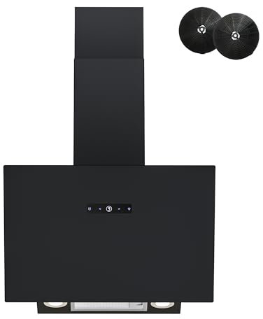 FIREGAS Hotte aspirante 60 cm, Hotte inclinée avec moteur brushless,571 m³/h,TouchControl, 9 vitesses, avec vérin à gaz, avec finition en verre,Evacuation extérieure ou recyclage,Noir hotte murale