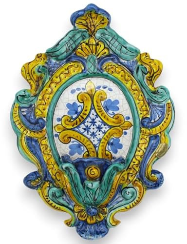 SICILIA BEDDA CAPACI Acquasantiera in Ceramica Siciliana - h 30 x L 20 cm ca. Decoro Barocco MD6