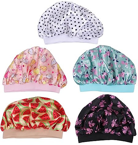 minkissy 2sets Kinder Satin Bonnet Nacht Schlaf Kappe Breite-krempe Elastische Runde Hut Für Kinder 5 Stücke * 2