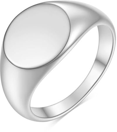 Beydodo Ringe Edelstahl Männer, Herren Ring Personalisiert 12MM Rund Glänzend Siegelring Freundschaftsringe Silber Ringe Nickelfrei Gr.52 (16.6)