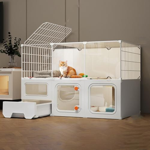 Katzenkäfige für den Innenbereich, Katzenkiste, Katzenlaufstall, inklusive Kratzbrett, damit Haustiere das Krallenschärfen üben können, großer Platz, geeignet für 1–2 Katzen (Farbe: Weiß-107