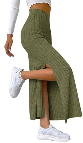 Jupes Femme Tricoté- Jupe Longue Femme Fendue Coté-Jupe Ete Solide Taille Haute élastique DéContractée Chic Et Elegant Midi Jupe Simples Et Confortables PlisséE Ample pour FêTe SoiréE