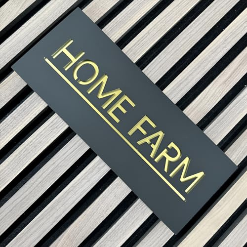 One of a Kind Design Uk Personalised House Sign Door Name Number Plaque Laser Cut One Line Customised Home Address Plate Colour Acrylic Slate UV Stable Weather Resistant - Black
