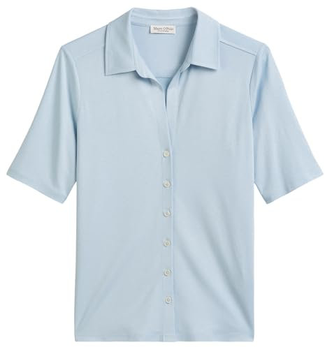 Marc OߴPolo Women's Regular Fit Short Sleeve Blouse with Classic Kent Collar, Blue (Smooth Sky), M