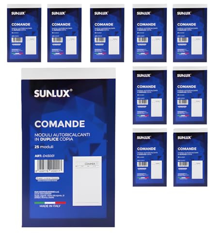 Sunlux Blocco Comande a Duplice Copia - 10 Pezzi x 25 Moduli, Blocchetti Autocopianti per Ristoranti, Bar, Pizzerie, Camerieri