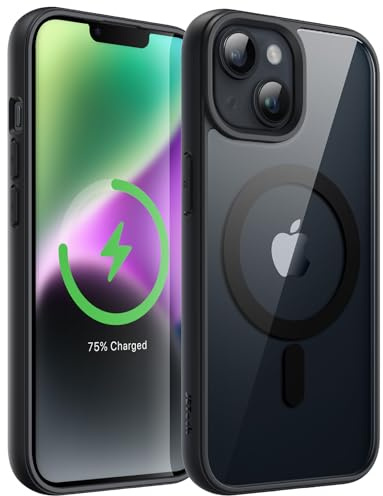 JETech Magnetiskt Fodral för iPhone 14 6,1-Tums Kompatibelt med MagSafe, Stötsäker Telefon Bumper Case, Enfärgad Matte TPU-Ram, Anti-Scratch Clear Baksida (Midnatt)