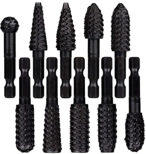 Yuattory Set di lime rotanti da 10 pezzi, fragole rotanti a gambo esagonale da 1/4 di pollice per intagliare il legno