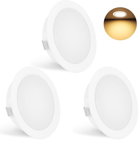 YindaLux Set di 3 Faretti LED da Incasso per Cartongesso 230V 3W 3000K Caldo, 15mm Ultra Piatti, 300LM Apertura Soffitto 55-58mm, IP44 Faretti LED Soffitto, Bianco