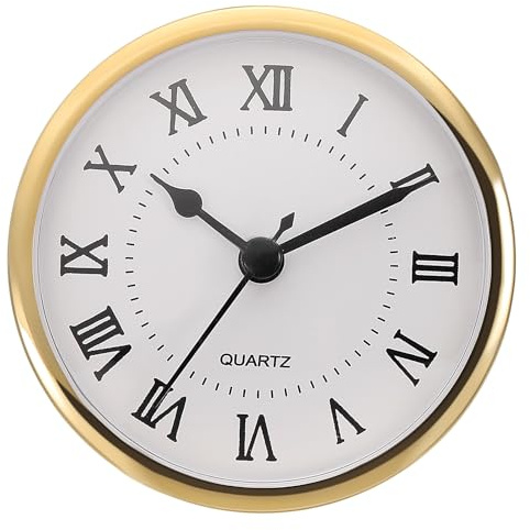 PATIKIL 3.5 90mm Quartz Clock Insert, Round Quartz Movement Miniature Clock Mini Roman Numeral Clock Fit 78mm/3.1 Diameter Hole for Replacement Home, Gold Tone/White, Style 3