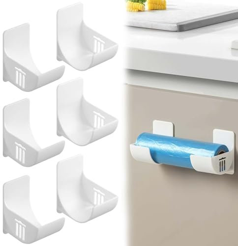 MisFun 6 Pièces Support Sac Poubelle, Montage Mural Distributeur de Sacs Poubelle, Porte-Rouleau de Distributeur de Sac Poubelle, Pour le Rangement et L'organisation des Accessoires de Cuisine