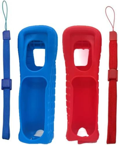 2 x Silicone Skin Case Cover with Hand Wrist Strap for Wii Remote Controller (Red + Blue)