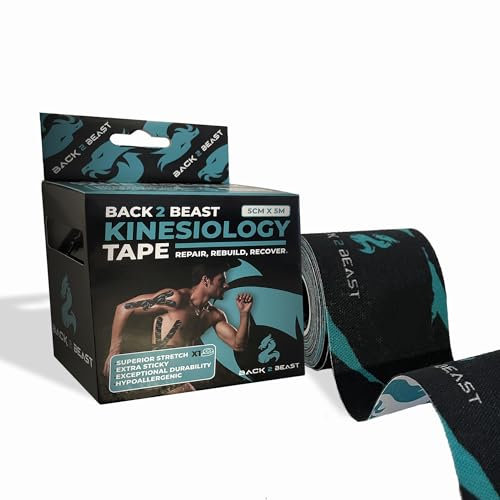 Back 2 Beast Kinesiology Tape - Premium Muscle Support for Enhanced Performance (5cm x 5m) | Shoulder, Knee, Back Relief | Waterproof, Hypoallergenic | Physio Tape | Sports Tape