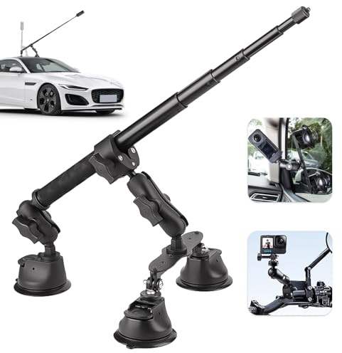 Juego De Soporte para Coche con Triple Ventosa, Soporte para Coche con Triple Ventosa Y Abrazadera para Cámara De AccióN Insta360 Gopro Akaso, Soporte para CáMara con Brazo MáGico Y Palo