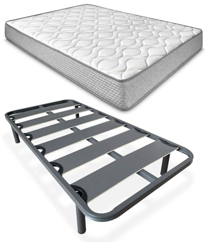 Duérmete Online - Cama Completa con Colchón Marko Reversible + Somier de Láminas Reforzado con 6 Patas Redondas Roscadas, 150 x 190