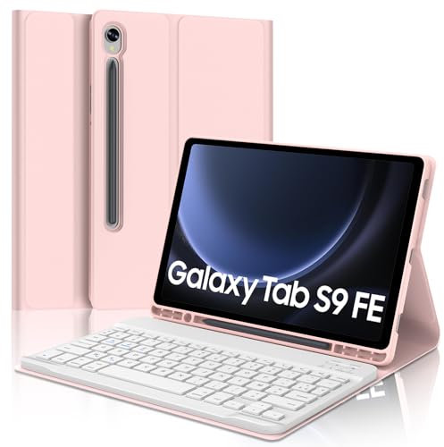SENGBIRCH Tastatur Hülle für Samsung Galaxy Tab S10 FE 2025/S9 FE 2023 10.9 - QWERTZ Deutsche Abnehmbare Bluetooth Wireless Tastatur für Galaxy Tab S9 11 2023, Hellrosa