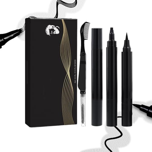 HAIOLORPRO 4PCS Beard Pen Filler and Beard Brush Double Head for Men, Beard Enhancement Barber Pencil Kit Water Proof Long Lasting Coverage, Beard Dye Filler for Eyebrow Hairline Moustache(Black)