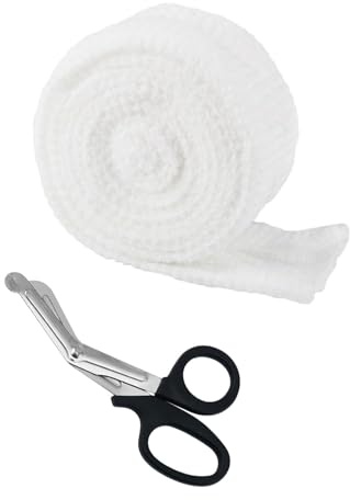 KEMUZ 2 Pezzi Benda Elastica per Fasciatura con Forbici Mediche,Benda Traspirante a Rete,Benda Tubolare Rete,Benda Elastica Medicazione,Benda Traspirante a Rete per Gamba Mano Piede