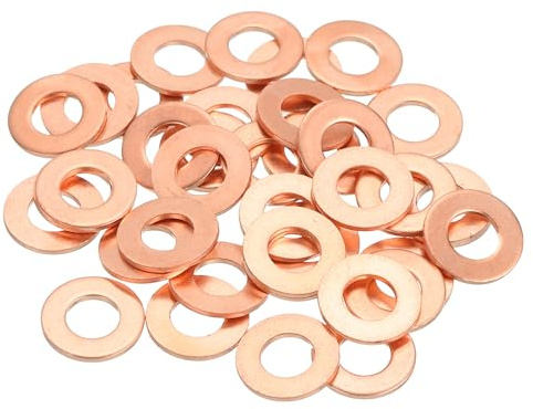 sourcing map Lot de 38 rondelles plates M6 en cuivre - Assortiment de rondelles d'étanchéité en cuivre - 6 mm de diamètre intérieur, 12 mm de diamètre extérieur, 1,5 mm d'épaisseur pour boulons, vis