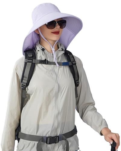 Huakunda Damer solhatt utomhus brett brätte safari-hatt med nackskydd fiskarhatt vikbar trädgårdshatt för resor vandring, lila, one size