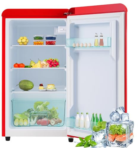 Refrigerador de una puerta de 76 l con iluminación LED estantes ajustables mininevera para el hogar la oficina y el bar enfriador de bebidas independiente color rojo