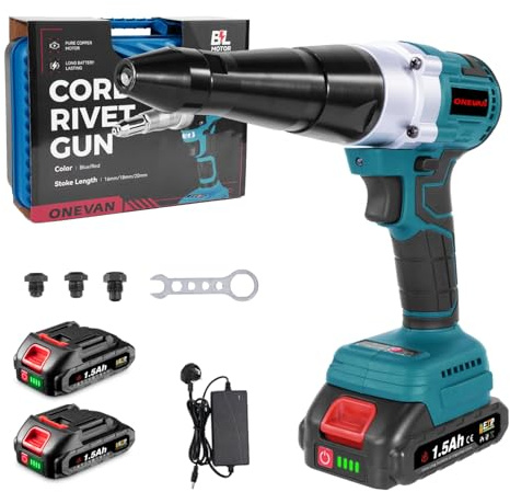 Battery Riveting Pliers Cordless Gun - Brushless Electric Rivet Gun, Max 22mm Stroke Length 20,000 N, for 3.2 mm,4.0mm,-4.8 mm Stainless & Aluminium Rivets