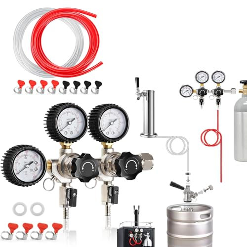 ERSINIAN Régulateur de CO2 pour fût à Double Robinet, 10 Pieds, Conduite de gaz CO2 pour bière avec Colliers de Serrage