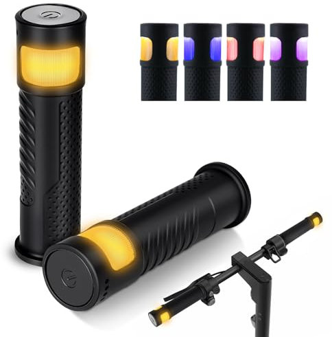 HOTUT Bike Indicator, E Scooter Turn Signal with Grip, Bike Handlebar Indicator Scooter Warning Handle Light for Xiaomi M365 Pro Pro2 1S Ninebot G30 Soft Silicone Handle Grip, for 22MM Dia