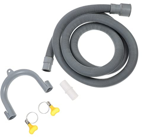 Operitacx 2m Thickened Drum Washing Machine Drain Hose Kit White Connector, Adjustable Key-Type Hose Clamps, and U-Shaped Support Bracket for Washer Water Outlet