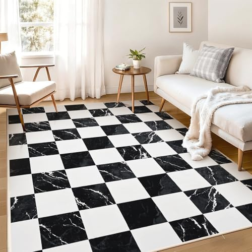 Alishomtll Wohnzimmer Kurzflor Teppich, Anti-Rutsch Weich Waschbar Küchenteppich, Moderner Geometrische Muster Teppich Läufer für Schlafzimmer Kinderzimmer Küche Eingang Schwarz 120x160 cm