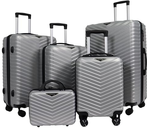 STRAVIA – Vic – Set de 5 Valises (30/45 / 55/65 / 75 cm) – ABS légères et résistantes – Serrure à Code sécurisée – 4 Roues Double Ultra fluides – Gris