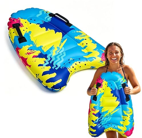 Surfbrett Aufblasbar, Luftmatratze Kinder, Aufblasbares Bodyboard Tragbares Bodyboard Kinder mit Griffen, Schwimmbrett Kinderzum Strandsurfen Pool Schwimmen Sommer Wassersport (Blumenmuster)