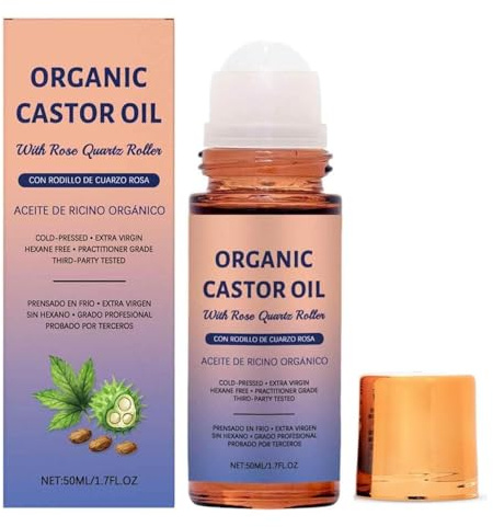 Bio Rizinusöl Mit Rosenquarz Roller,Natürliche Inhaltsstoffe,Pflegt Die Haut Sanft Für Bauch,Gesicht & Körpe,Castor Oil Für Alle Hauttypen Geeignet