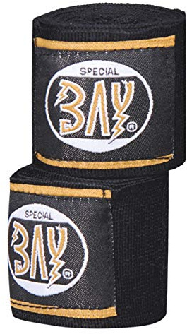 BAY Boxbandagen Elastisch, Handgelenkbandagen mit Daumenschlaufe, 3,5 Meter x 5 cm, Schwarz, 2 Stück