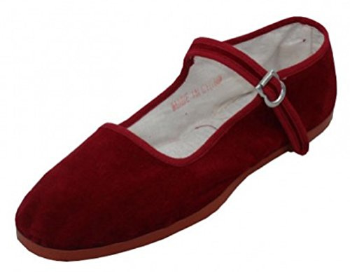 Shoes8teen bomull porslindocka Mary Jane-skor ballerina skor för kvinnor, Yttermaterial av sammet i bordeauxröd 118, 39 EU